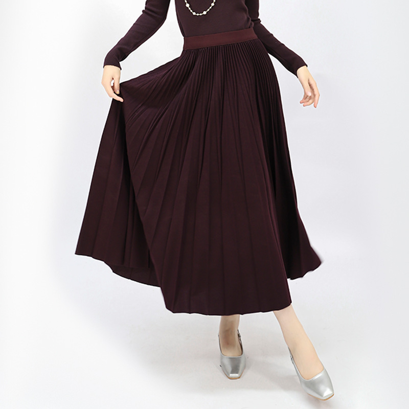 ロングスカート 上品プリーツニットスカートロング丈
