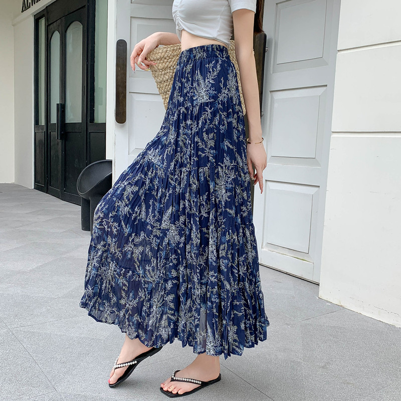 花柄プリーツロングスカート