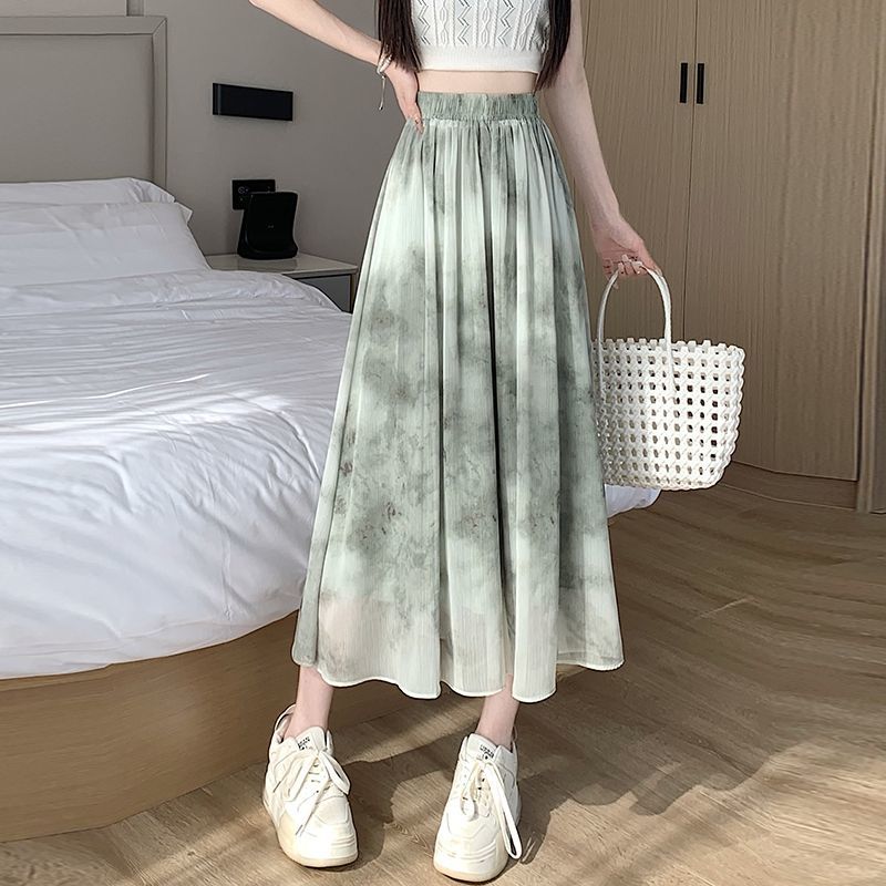 ロングスカート 軽やかに揺れる透け感シフォンスカート