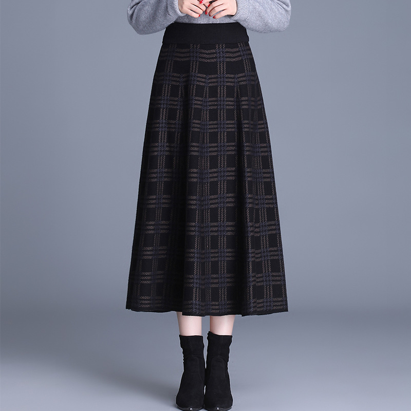 ロングスカート チェック柄ミディ丈プリーツスカート