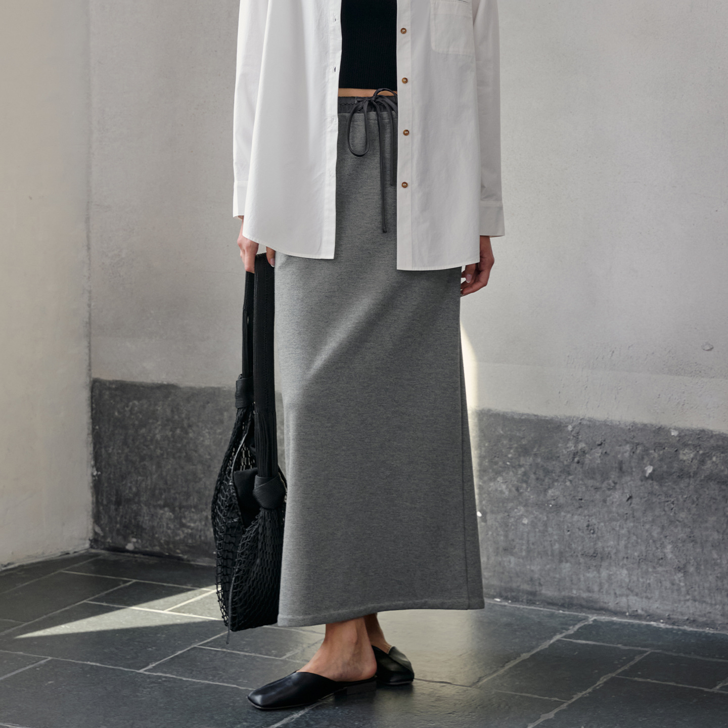 タイトスカート くつろぎ紐付きマキシ丈タイトスカート