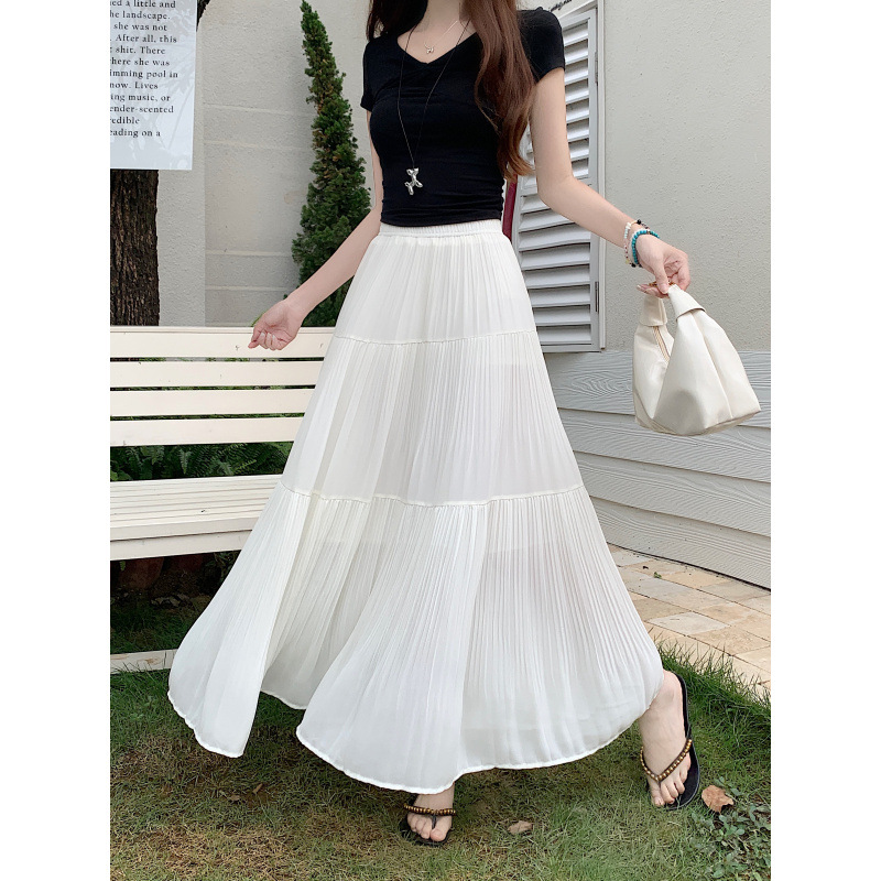 オフィスカジュアル用ロングスカート ティアードプリーツギャザースカート