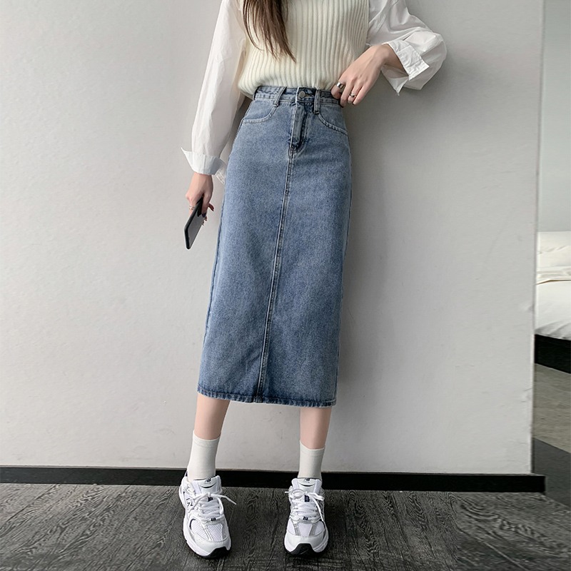 ロングスカート すっきりシルエット デニムスカート