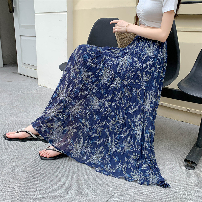 花柄プリーツロングスカート