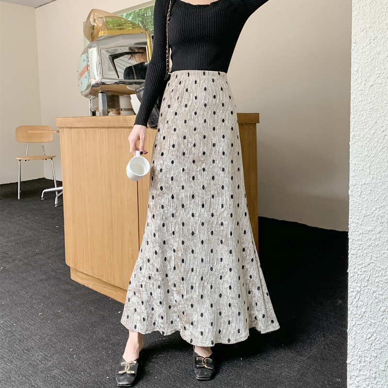 ロングスカート 水玉柄プリーツマキシスカート