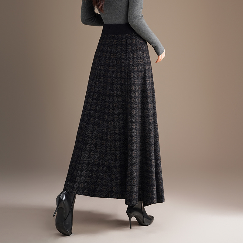 ロングスカート 幾何学模様の上品な大人のニットスカート