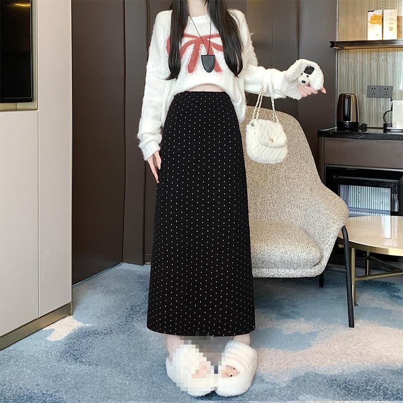 タイトスカート ドット模様ロングタイトスカート
