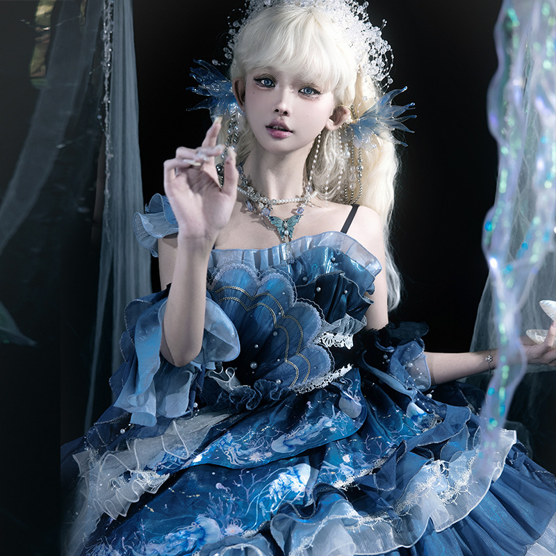 アイドル衣装 海月姫の幻想的な多層フリルドレス
