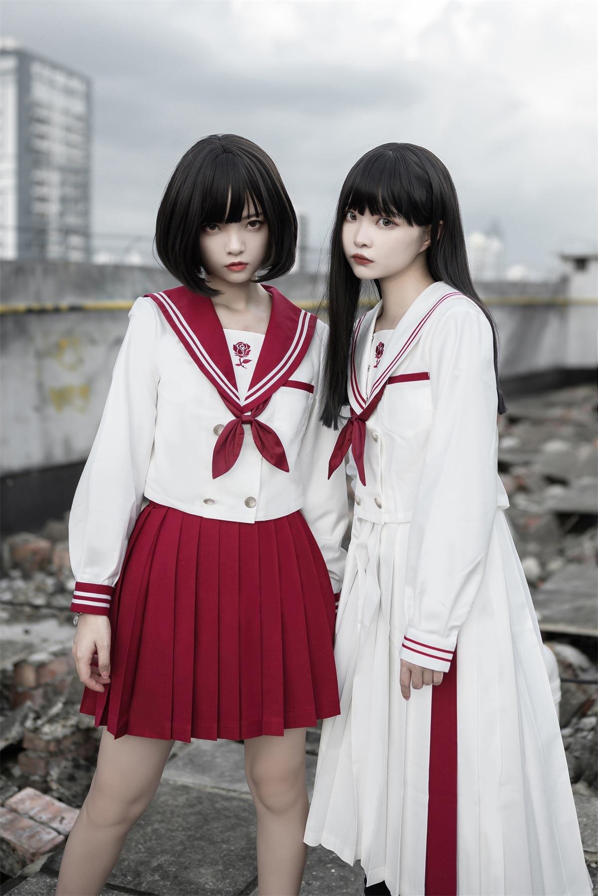 紅白セーラー服風制服アイドル衣装セット